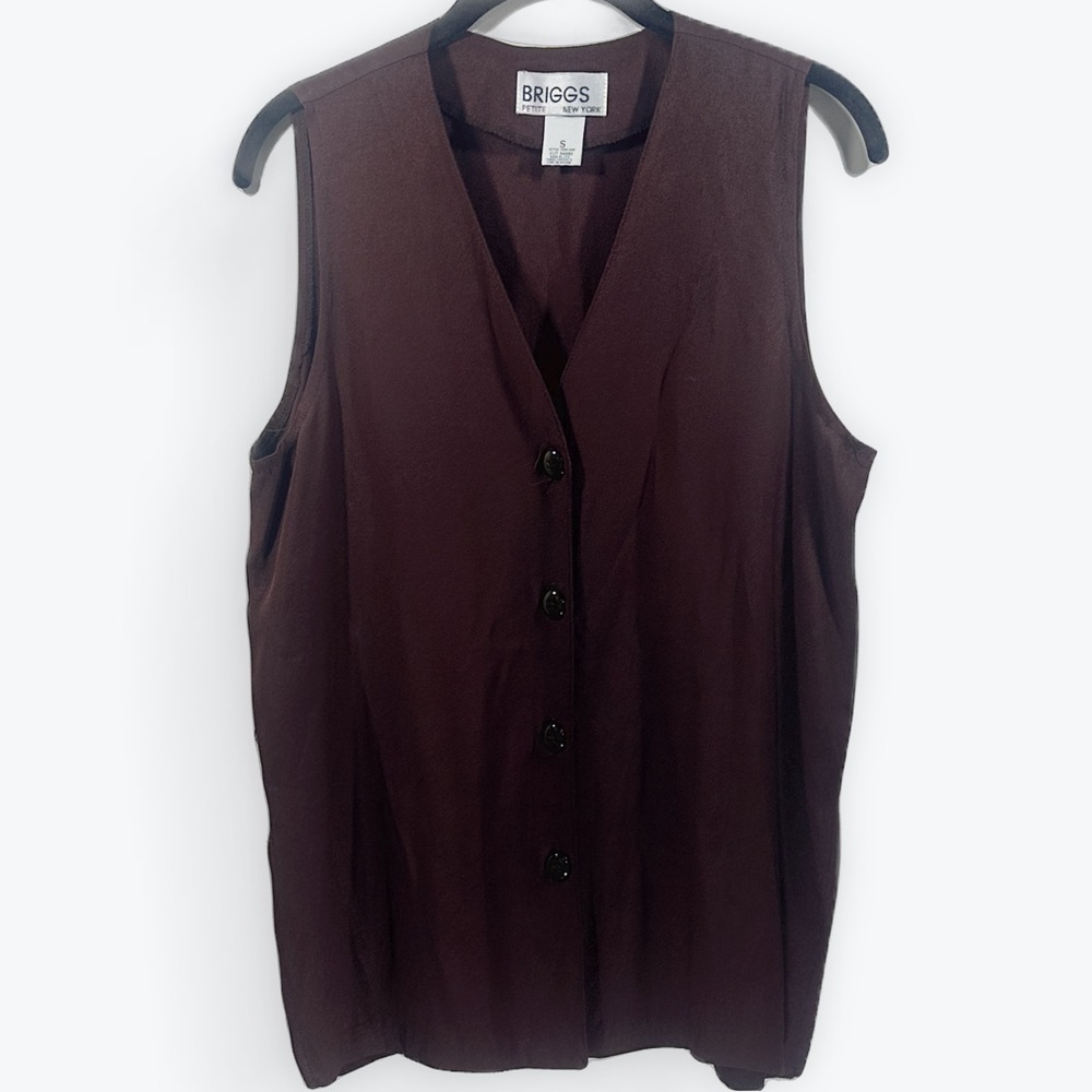 Briggs New York Women's Sleeveless Button Down Shirt - Deep Brown Petite Small