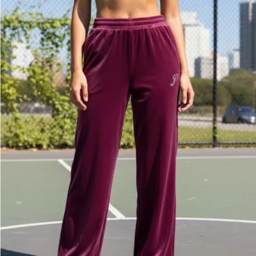 PINK Victoria's Secret Burgundy Velour Track Pants - Picture 1 of 13