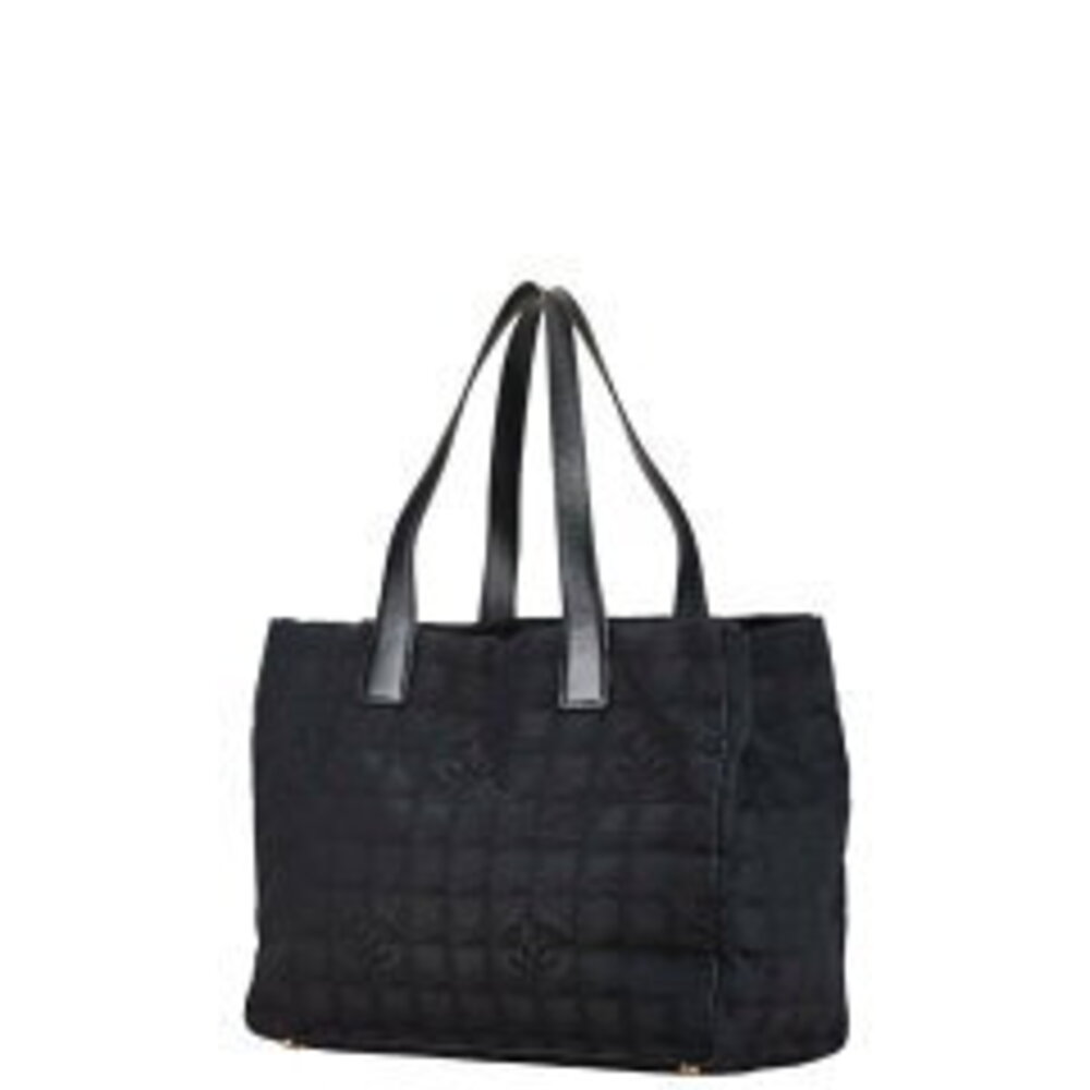 Chanel Line Travel Coco Mark Bag Black Tote Leather