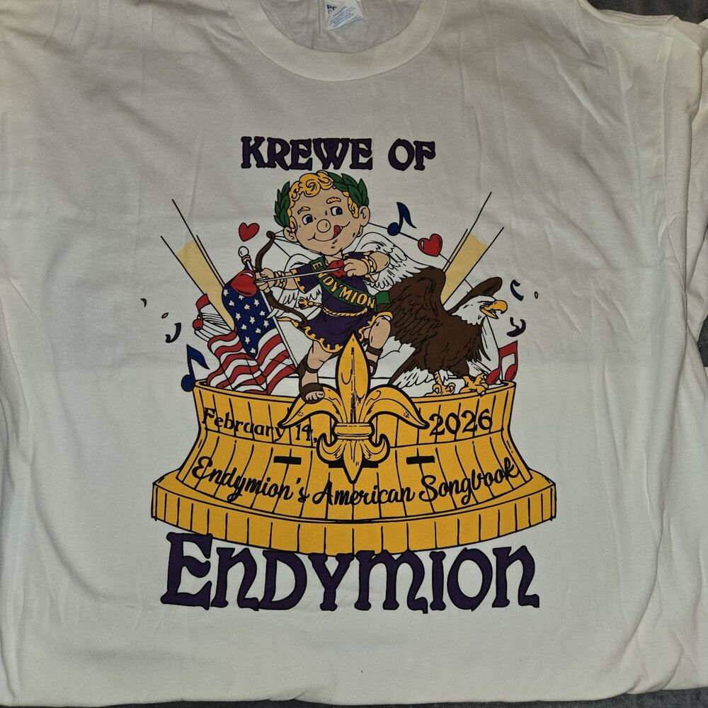 ENDYMION  2026 MASCOT MAN "CUPID ENDY" PARADE TEE SHIRT SIZE XL MARDI GRAS New