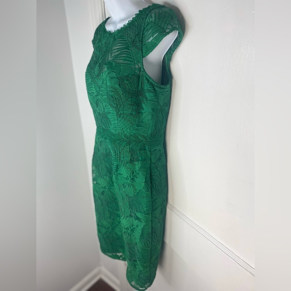 Marchesa Notte NWT Boat Neck Fauna Embroidered Emerald Green Cocktail Dress - Picture 6 of 13