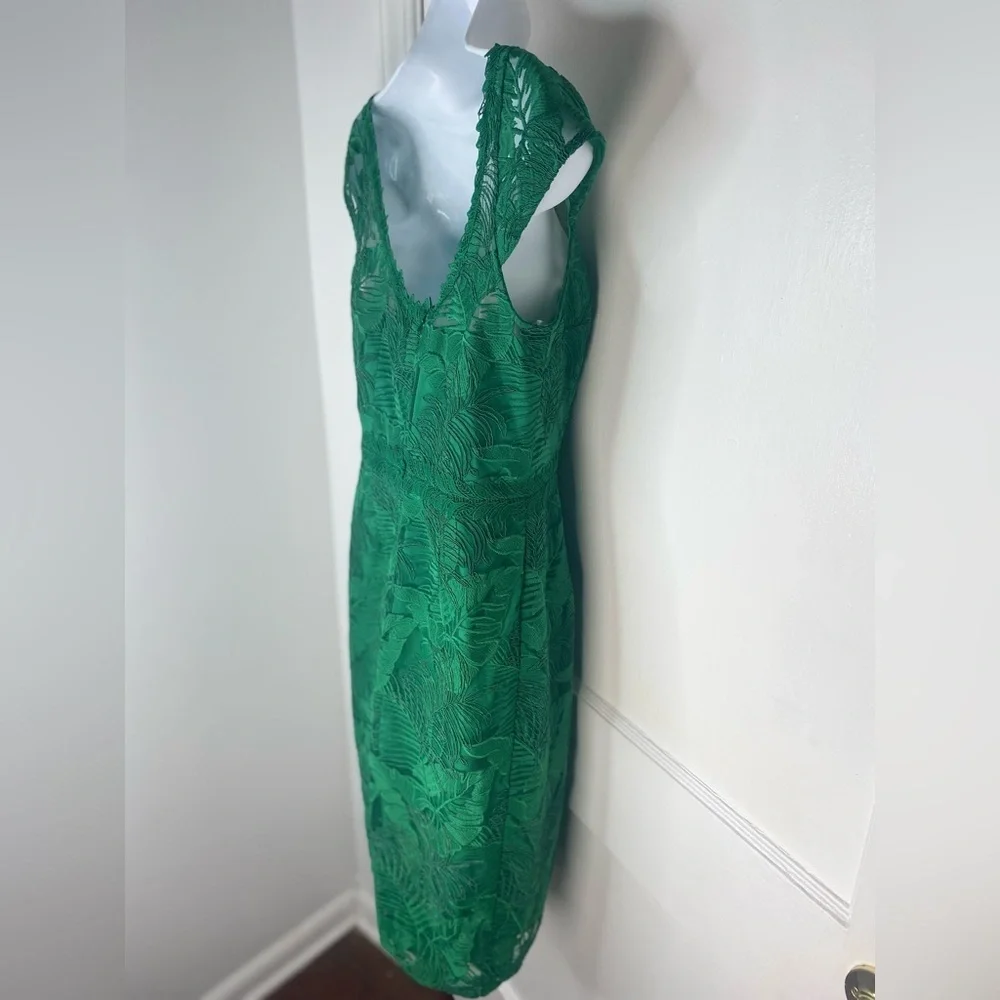 Marchesa Notte NWT Boat Neck Fauna Embroidered Emerald Green Cocktail Dress - Picture 9 of 13