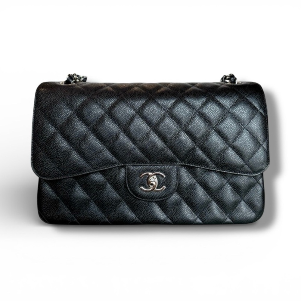 đđCHANEL Large Double Flap Bag Calfskin (CAVIAR) ⢠BLACK ⢠Silver-Tone Hardware - Picture 14 of 15