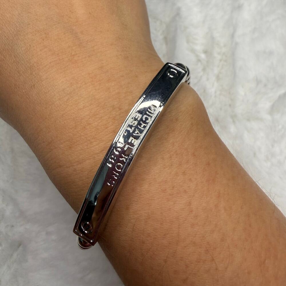Michael Kors Silver Black Beaded Tag Bracelet