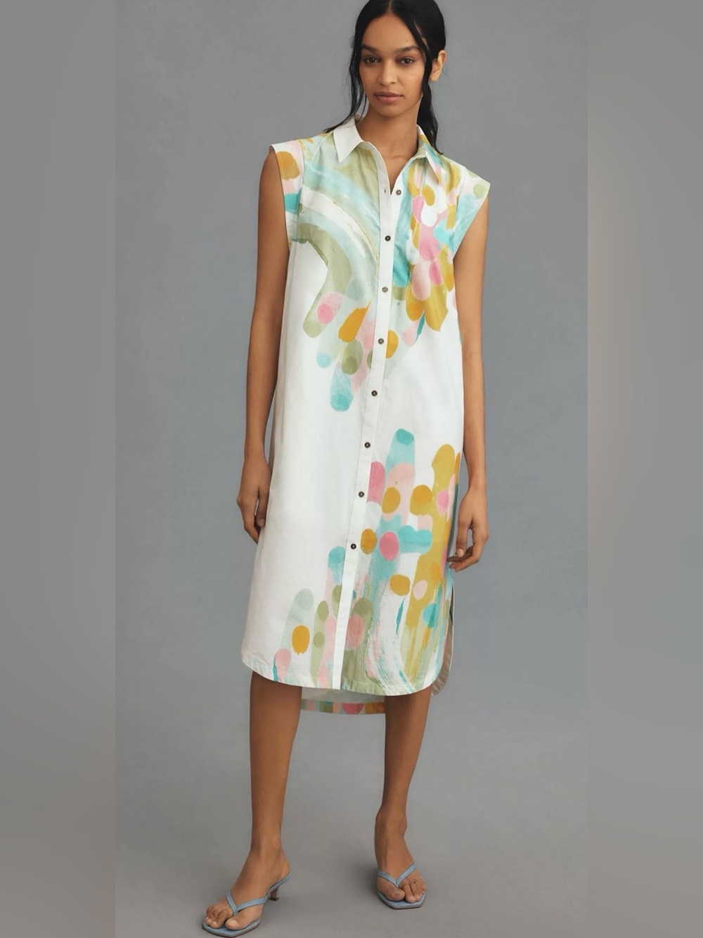 Maeve By Anthropologie Lillian Cap Sleeve Button Front Midi
Dress Size Large