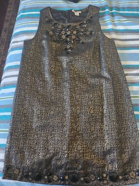 Kensie Black & Gold Embellished Tweed Shift Dress