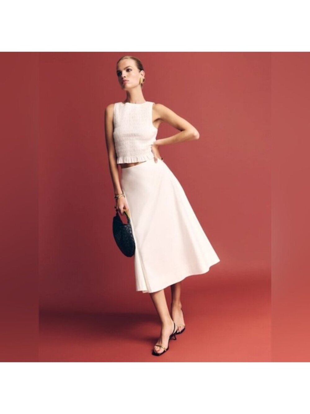 NEW Reformation Laguna Two Piece Matching Midi Set White US 6 UK 10 - Picture 2 of 14