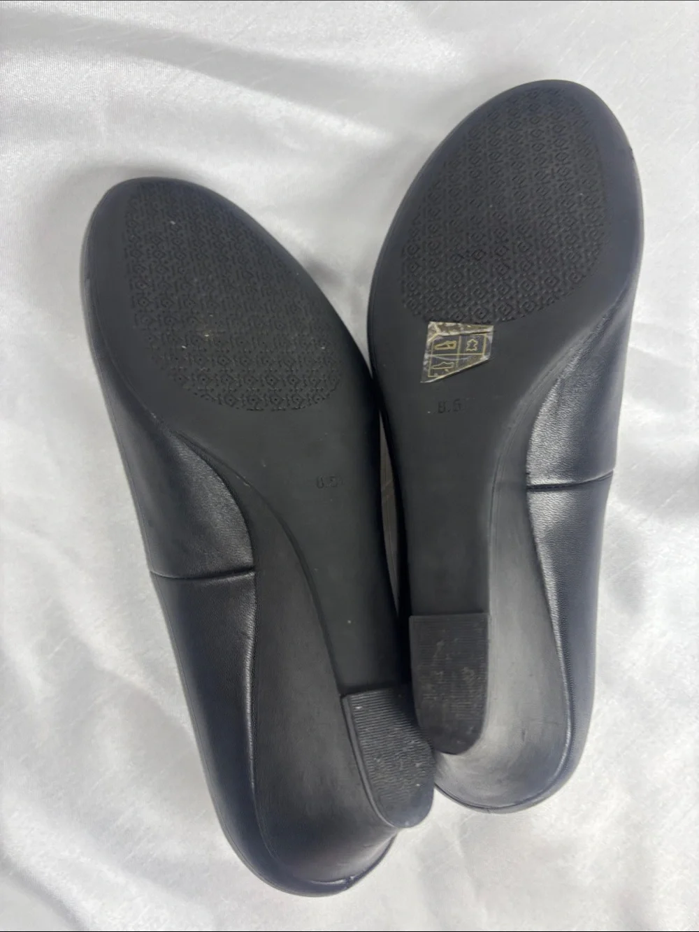 Tory Burch Black Leather Wedges with Gold Logo Emblem - Picture 10 of 11