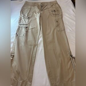 Faded Glory Beige Wide Leg Cargo Pants with Utility Pockets