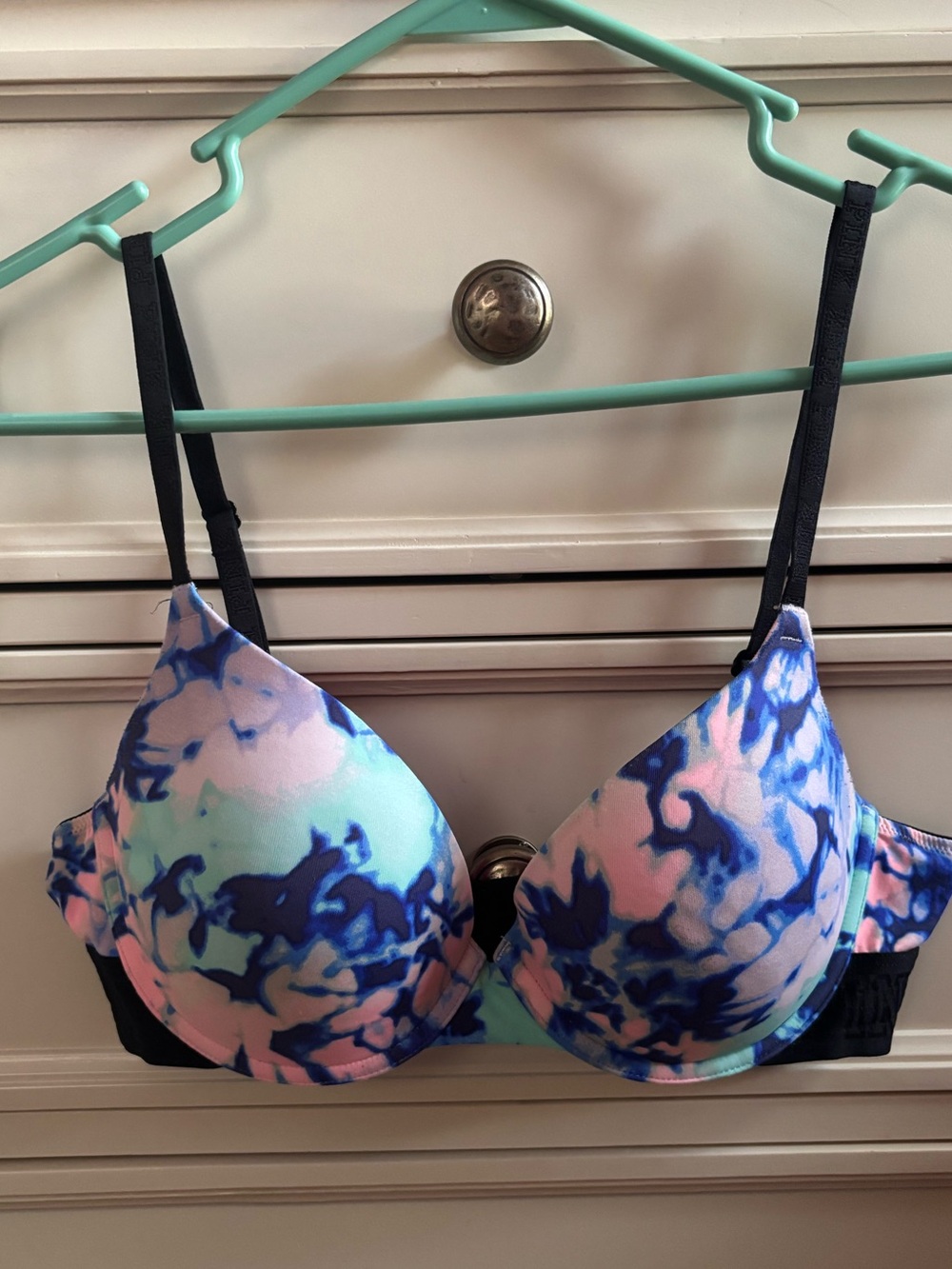 PINK Victoria's Secret Pastel Blue Pink Tie-Dye Push-Up Bra 36B