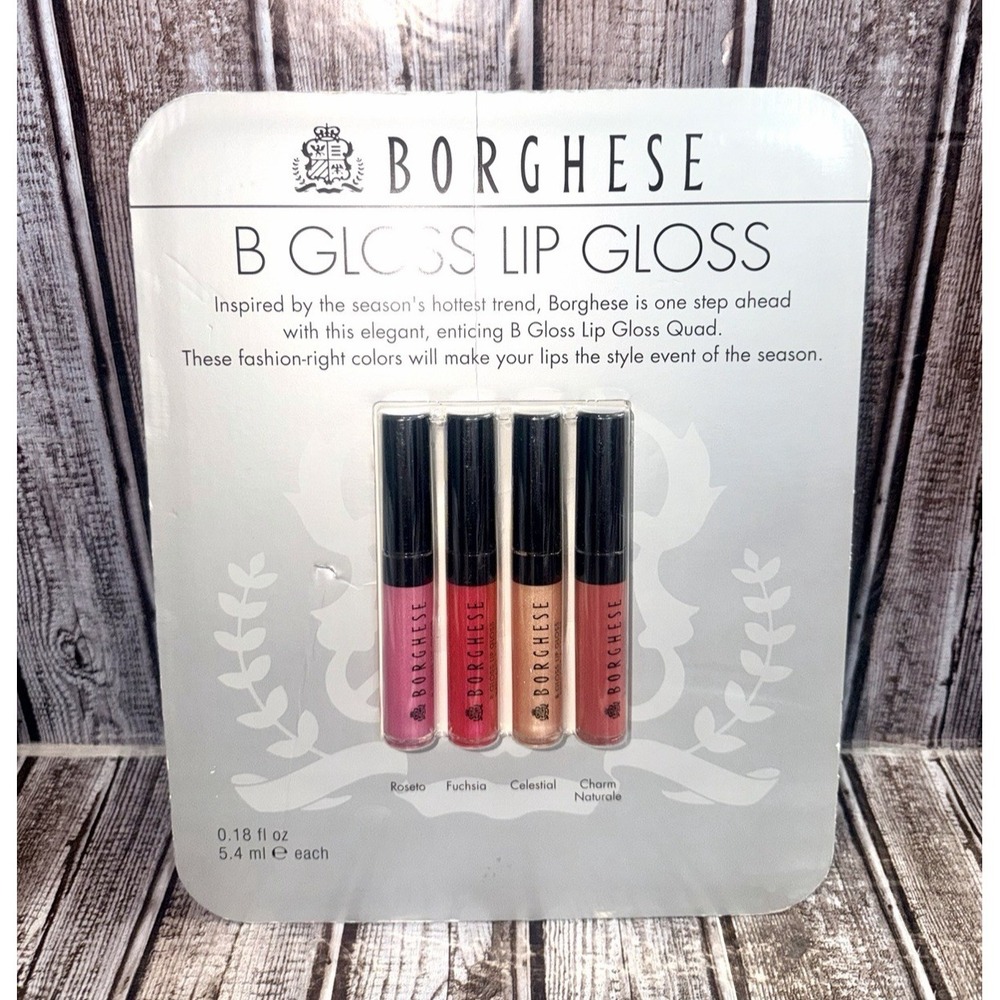 Set of 4 Borghese B Lip Gloss Roseto Fuschia Celestial Charm Naturale NEW!