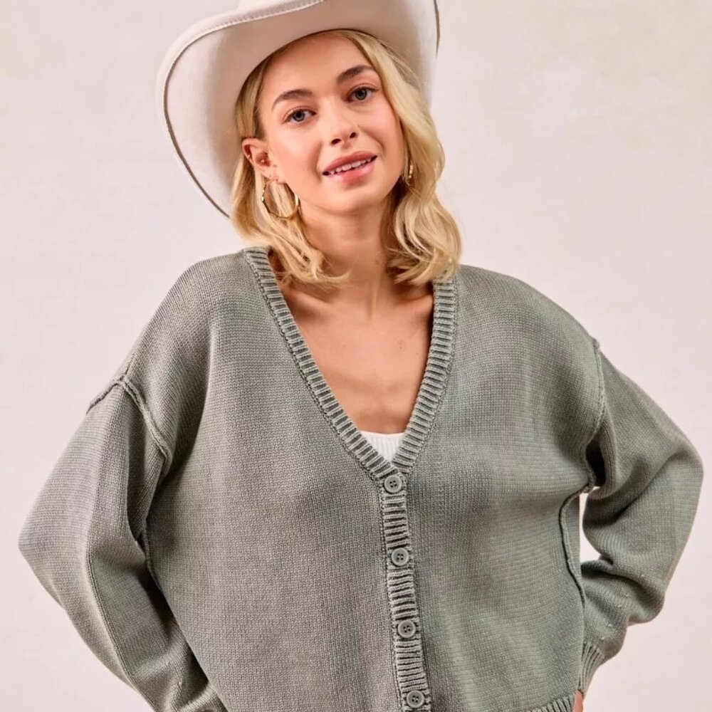 BiBi Washed Sweater V‎ Neck Cardigan