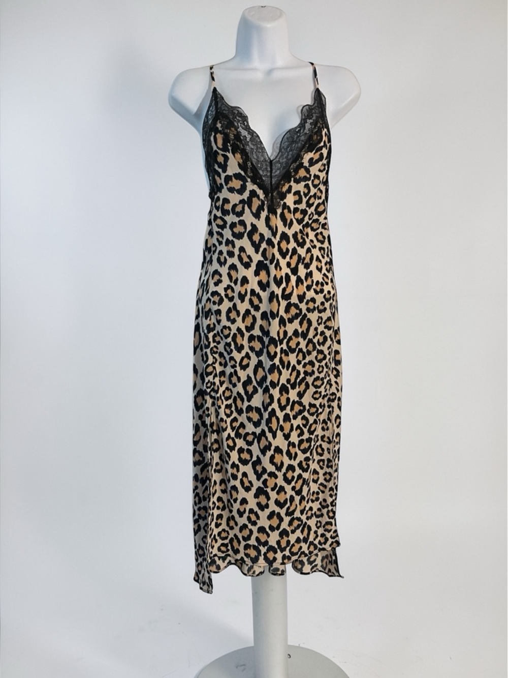 Victoria’s Secret Leopard Slip Dress XS Satin Lace Trim Y2K Chemise