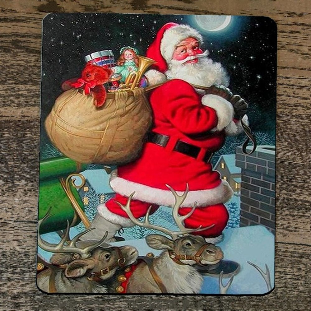 Mouse Pad Santa Clause on‎ Roof With Toys Xmas Christmas