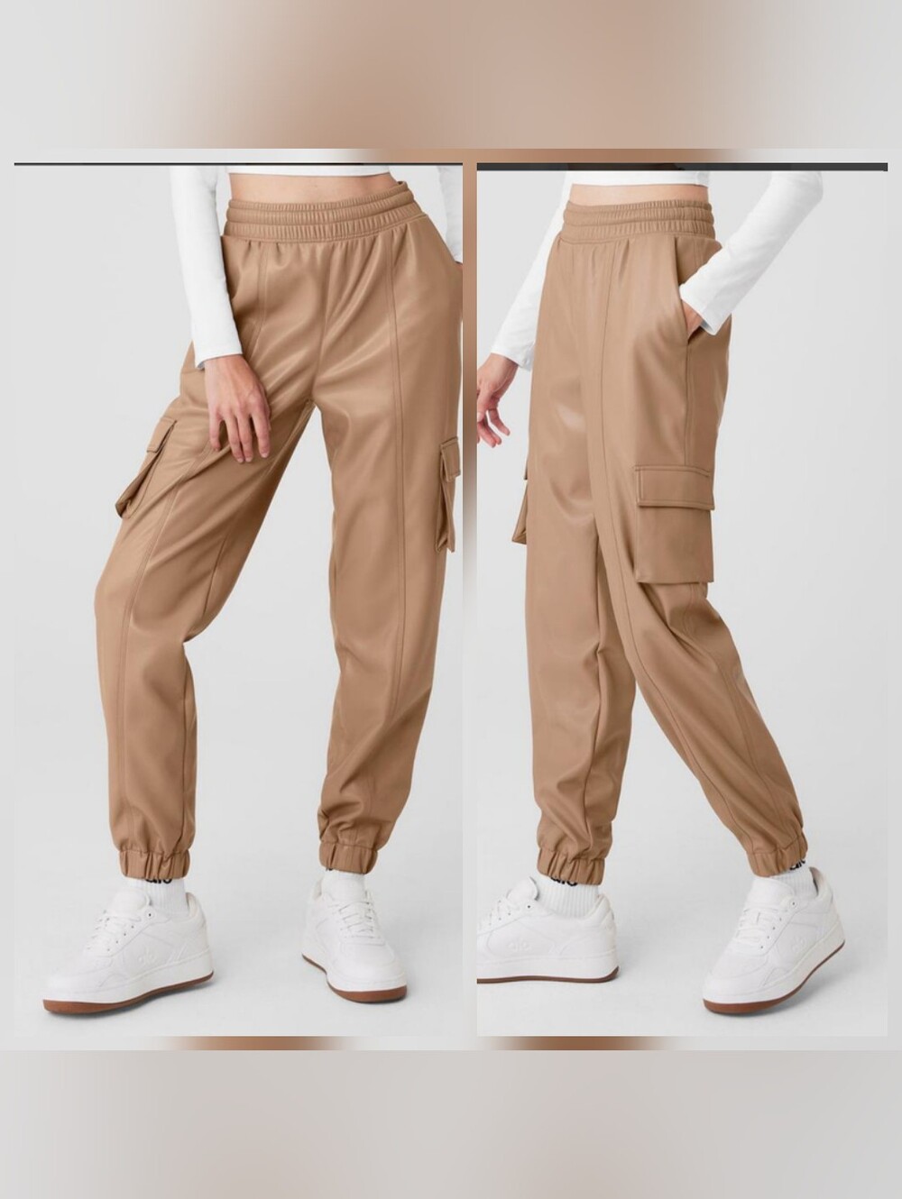 Alo Faux Leather Power Hour Jogger Toasted Almond Brown Beige Alo Cargo Pants