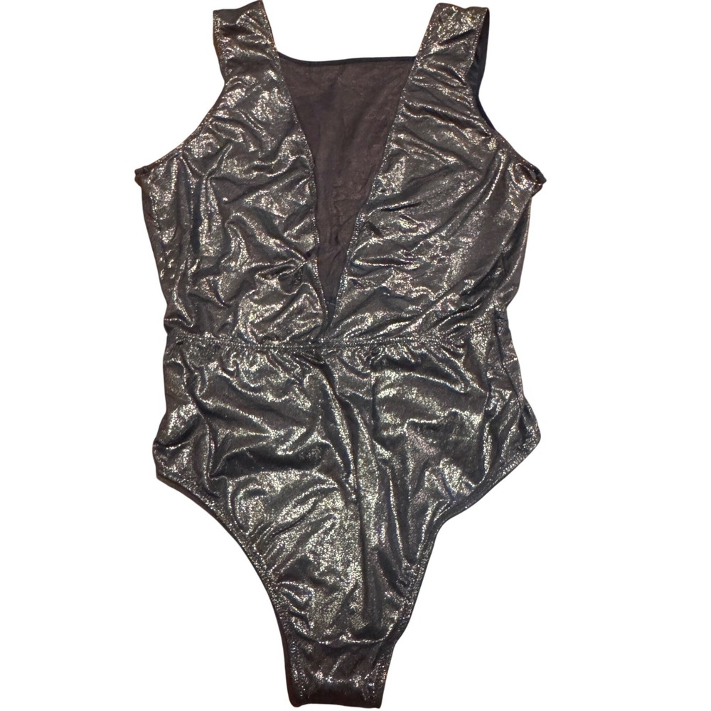 VICTORIA'S SECRET Deep V Bodysuit Metallic Bronze Mesh Sleeveless Whimsigoth M