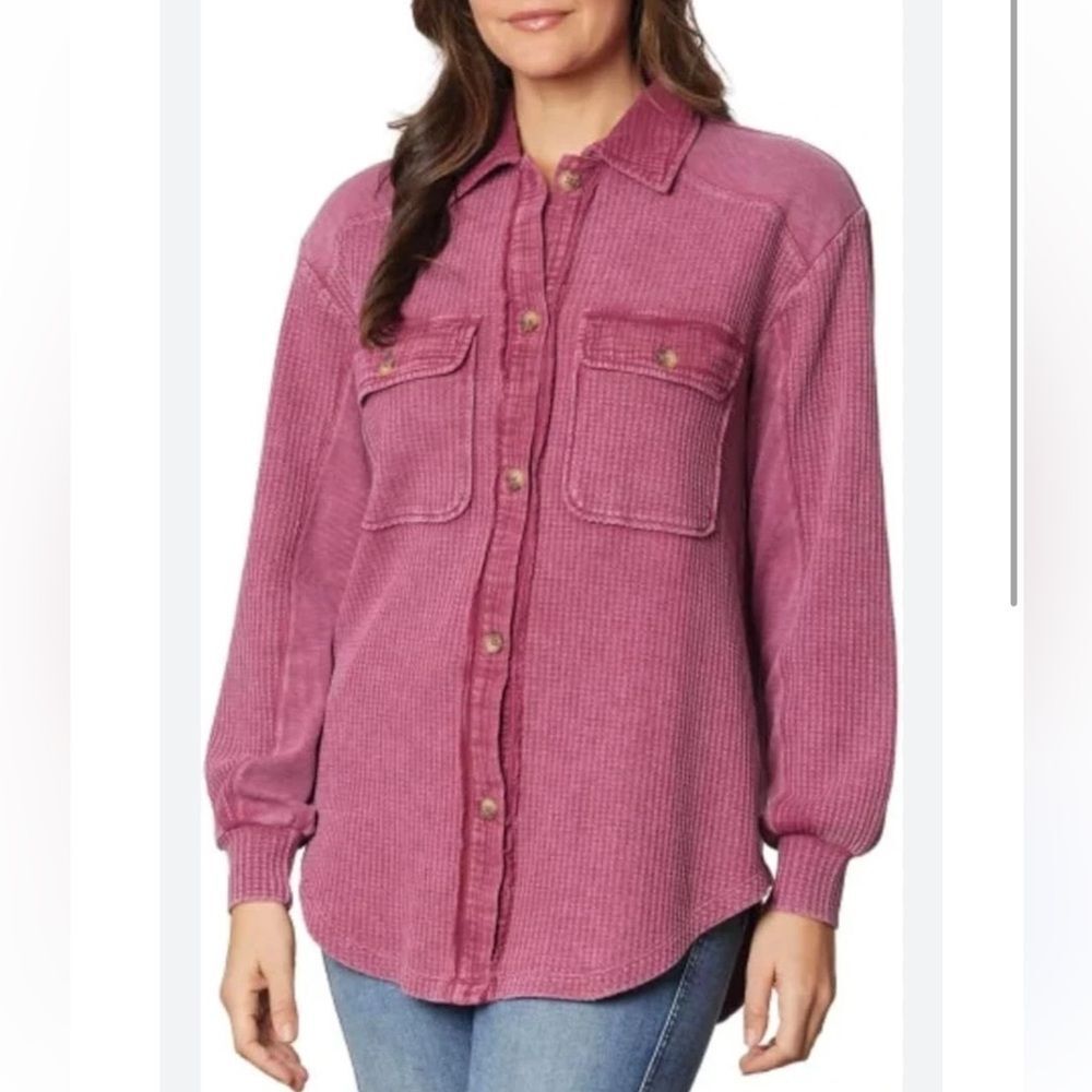 Briggs New York Magenta Relax Fit Waffle-Knit Button Shirt