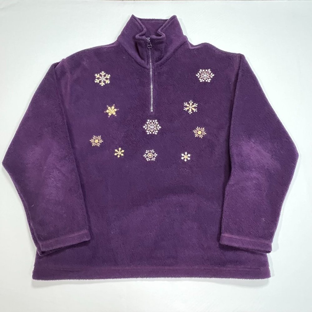 Snowflake Purple Fleece 1/4 Zip Sweatshirt Womens‎ LG Embroidered Snowflakes