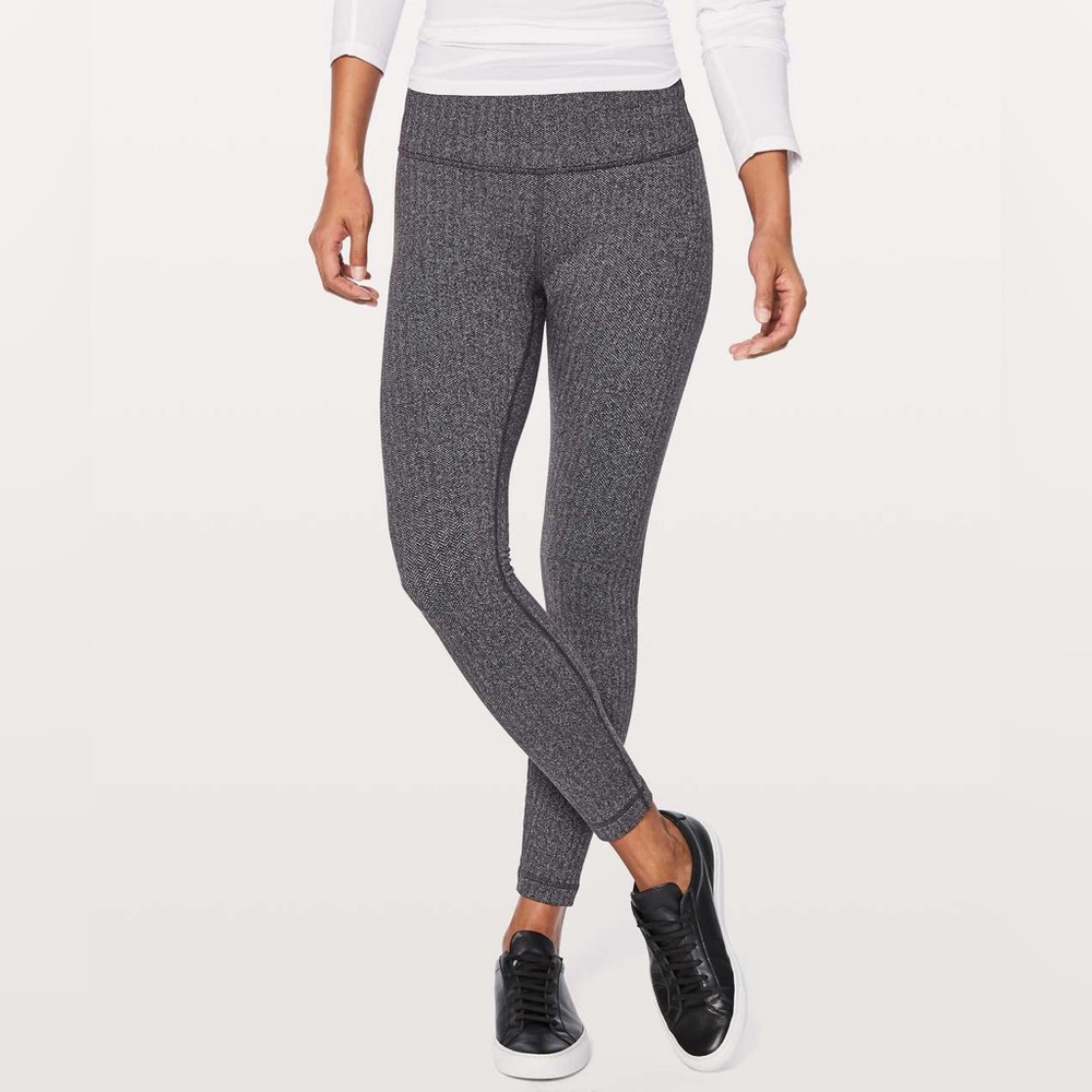 Lululemon Herringbone High-Rise Leggings Size 12 Black‎ Gray 26” Inseam