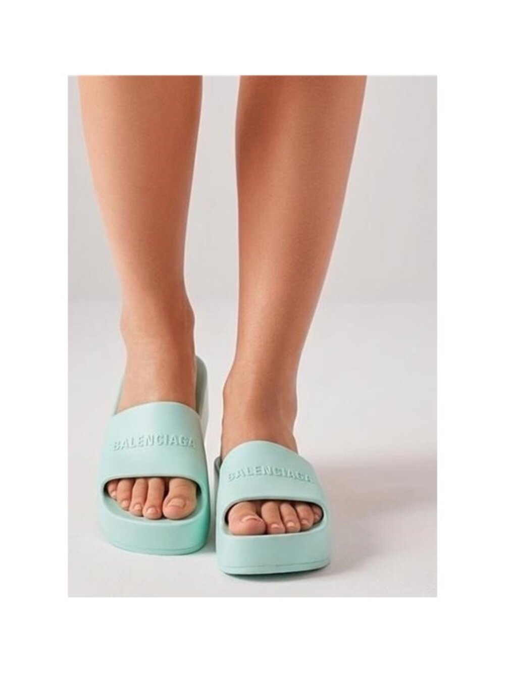 New Authentic BALENCIAGA Chunky Flatform Slide Sandals in green aqua