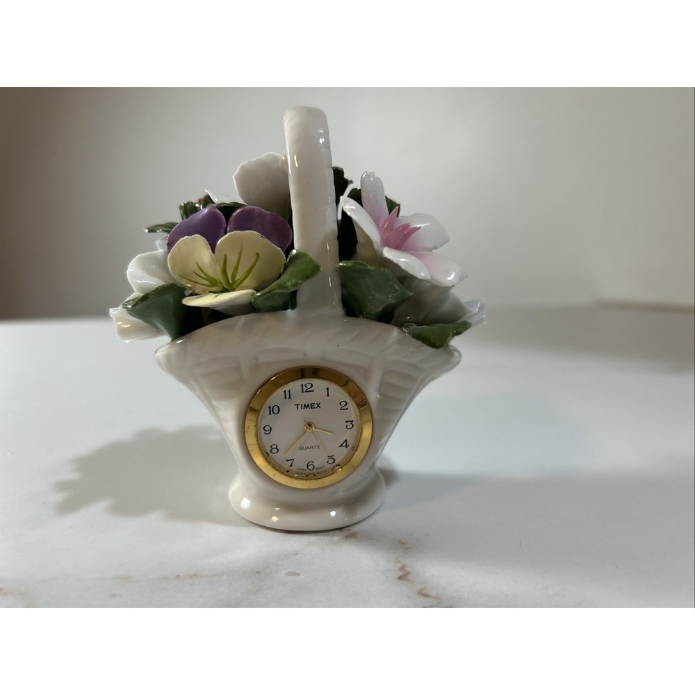 Vintage porcelain‎ ceramic Timex china case flower basket clock Needs A Battery