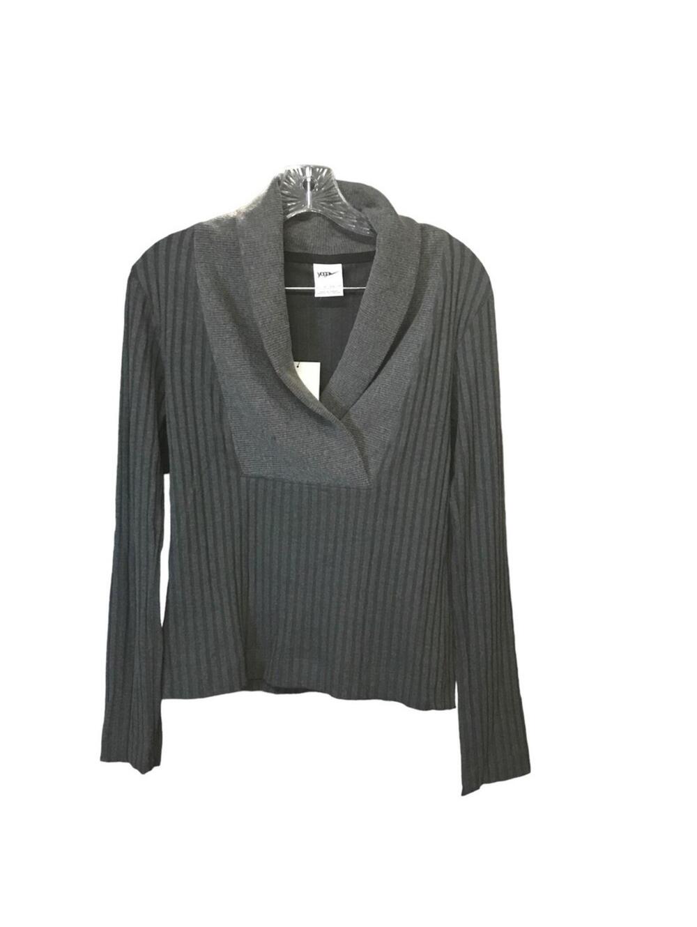 NWT Nike ribbed knit sweater women XS Gray shawl Collar V-neck Pullover yoga
