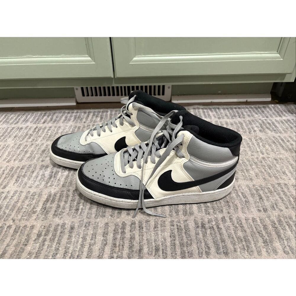 Nike Womens Court Vision Mid Top Sneakers Leather DN3577-002 Gray Black Size 8