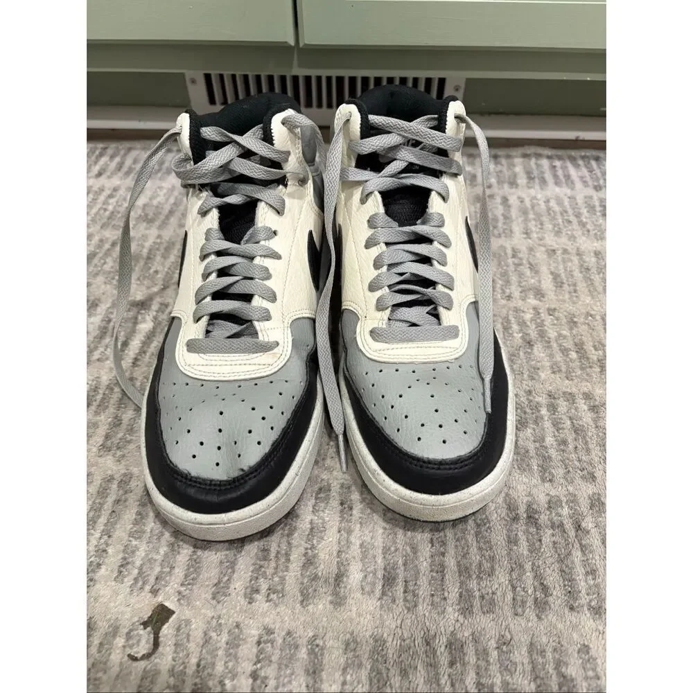 Nike Womens Court Vision Mid Top Sneakers Leather DN3577-002 Gray Black Size 8 - Picture 4 of 9