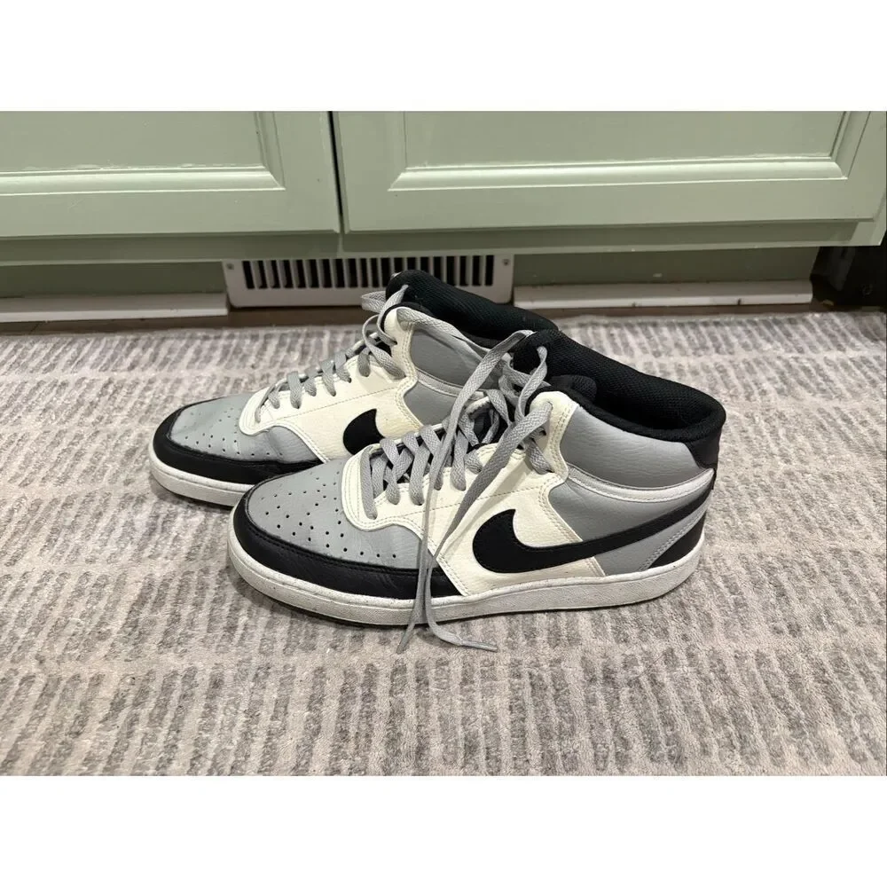 Nike Womens Court Vision Mid Top Sneakers Leather DN3577-002 Gray Black Size 8 - Picture 1 of 9