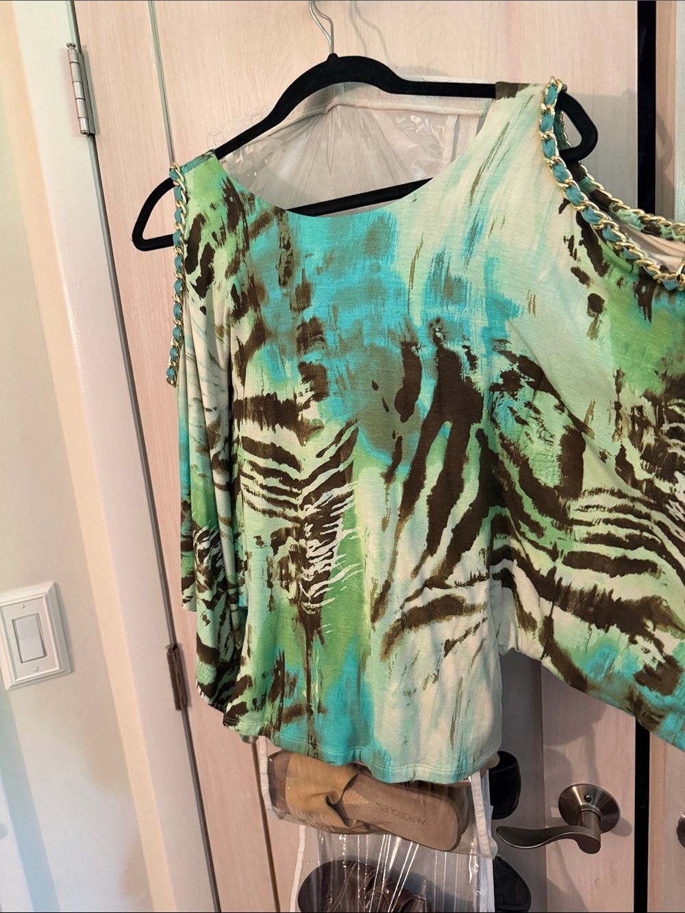 Sky Teal & Brown Cold-Shoulder Braided-String Tunic - Picture 5 of 5