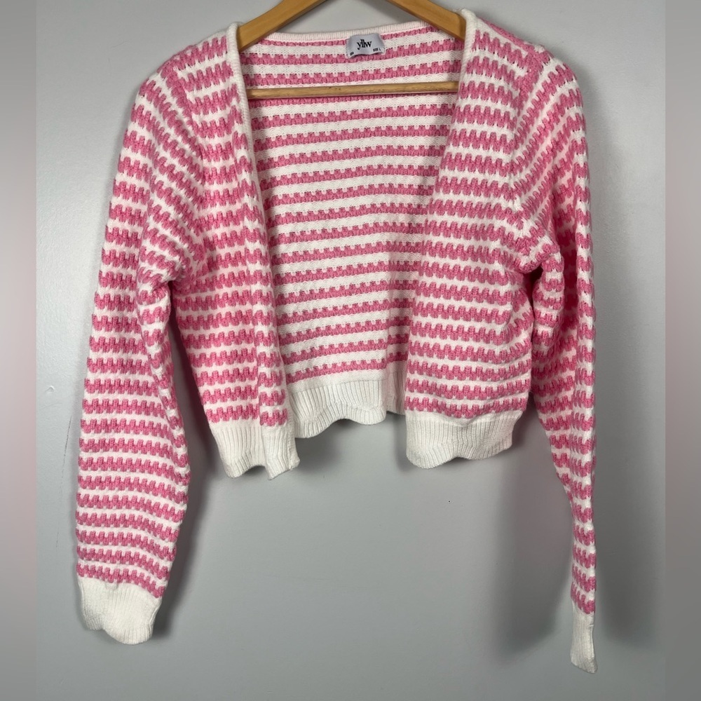 Yllw the label 2 piece set wool blend pink white size large cardigan short - Picture 3 of 10