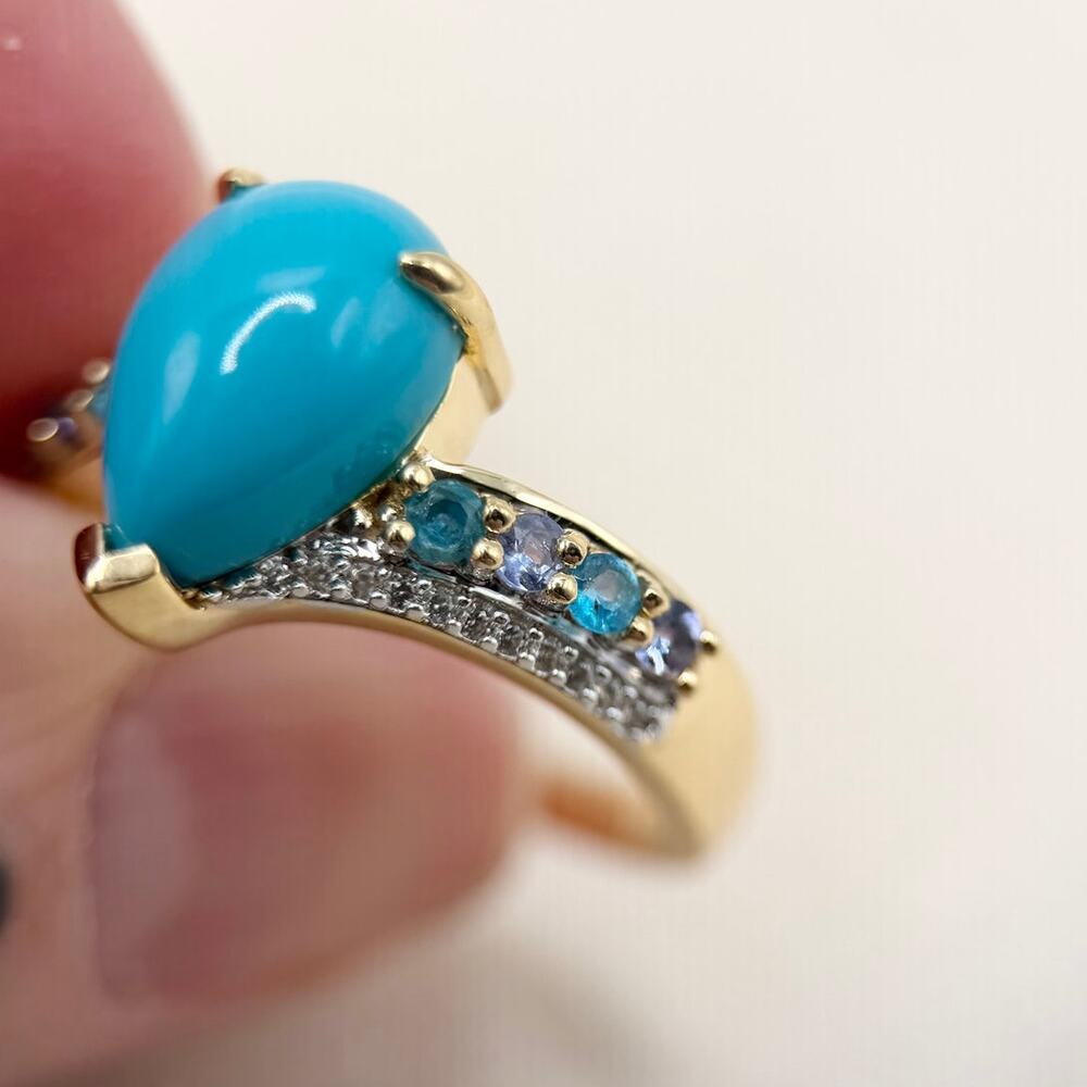 NEW Sleeping Beauty Turquoise 18k Yellow Gold Over Sterling Silver Bypass Ring - Picture 8 of 16