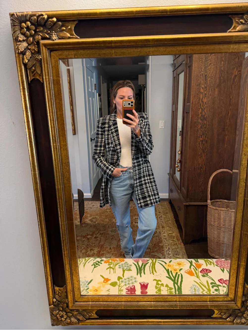 Zara Black and White Plaid Long Blazer - Picture 2 of 8