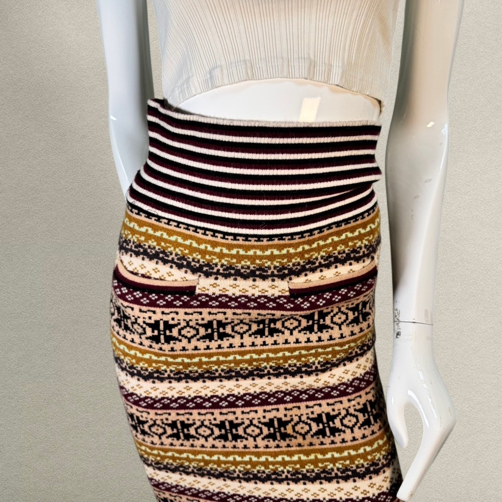 Japanese Knit Patterned Fold Over Midi Skirt Small - Picture 2 of 7