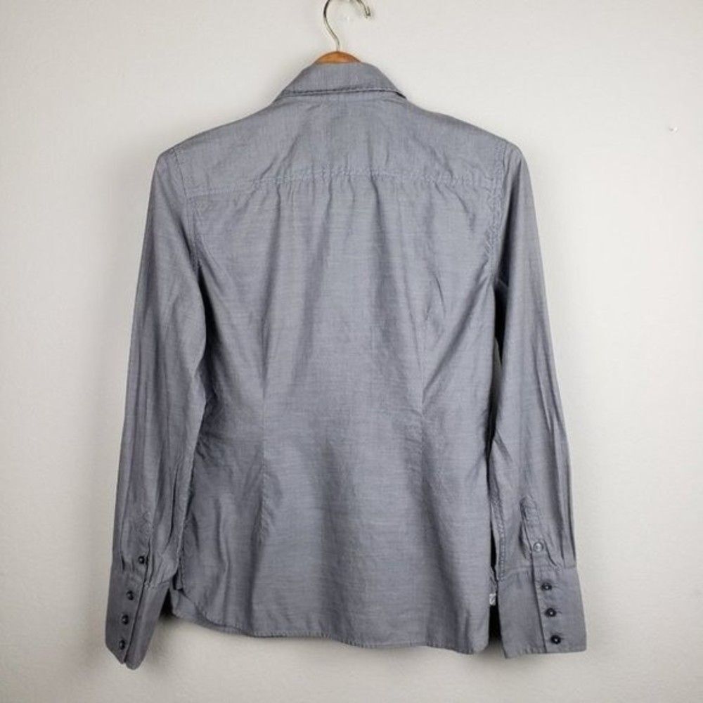 Tommy Hilfiger Gray Ruffle Button Up Shirt Medium - Picture 2 of 6