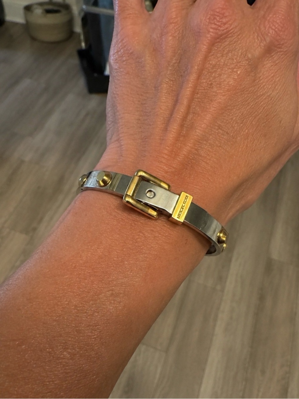 Michael Kors Silver Tone Gold Buckle Stud Bangle Bracelet