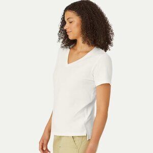 Bombas Air Slub White Pima Cotton V-Neck Tee High Low Side Slit Hem Size XL