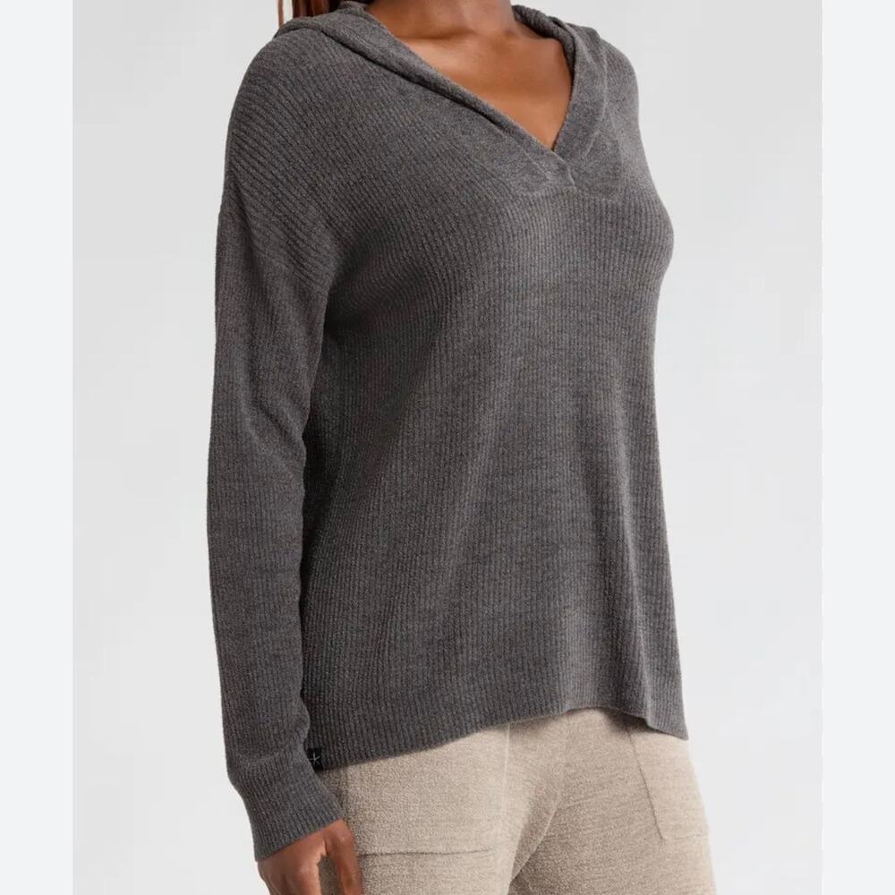 BAREFOOT DREAMS Cozychic Ultra Lite Ribbed Hoodie Sweater Carbon Gray, Medium