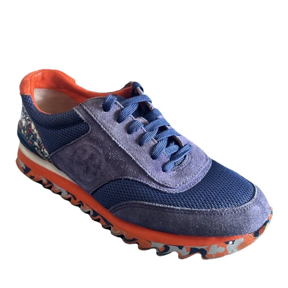 Tory Burch Sawtooth Festival Womens 6M  Suede Mesh Purple Blue Orange Sneaker
