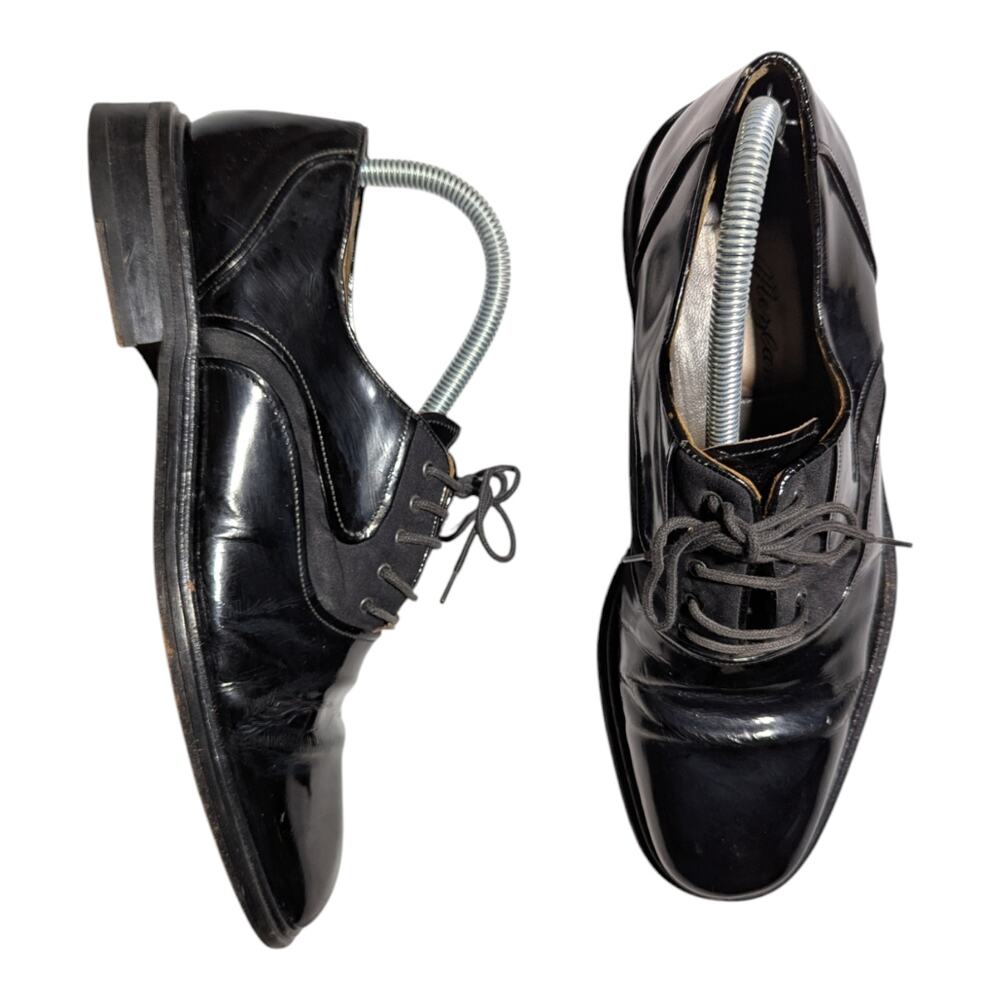 Mezlan Opera Black Patent Leather Almond Toe Lace Up Oxford Dress Shoes Men Sz 8