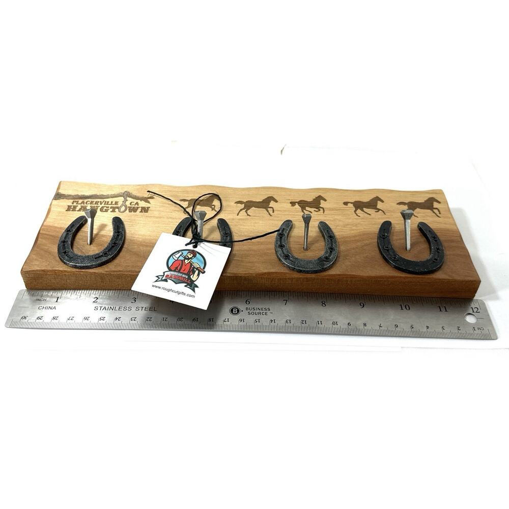 Placerville CA Hangtown Cedar Wood Horseshoe Key Holder Handmade Wall Rack 12” - Picture 4 of 7