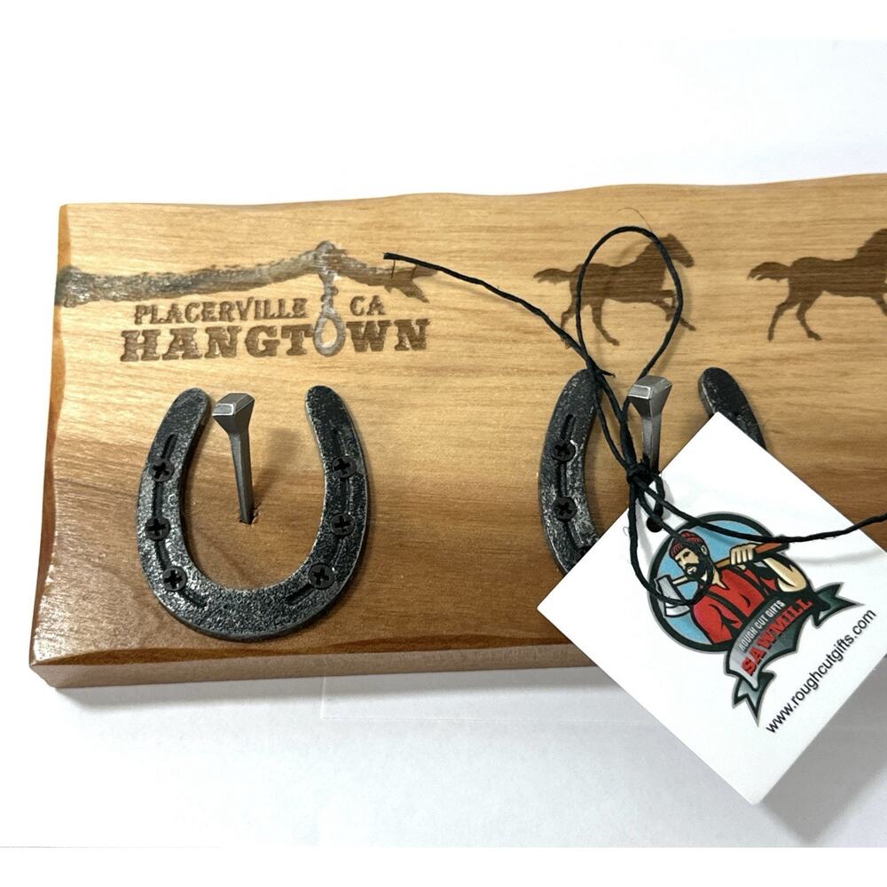 Placerville CA Hangtown Cedar Wood Horseshoe Key Holder Handmade Wall Rack 12” - Picture 7 of 7