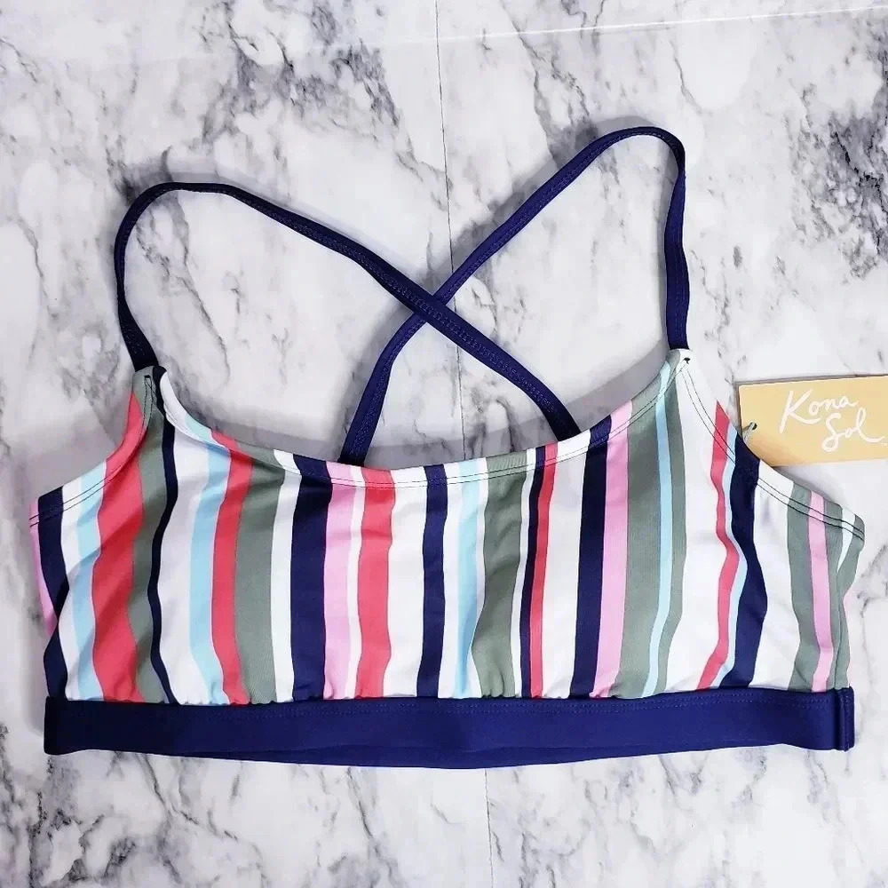 Kona Sol Bikini Top Bra Bralette Strappy Swimsuit Size Medium Multicolor… - Picture 2 of 15