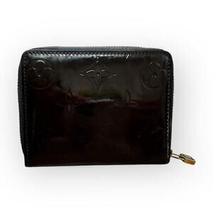 Authentic Louis Vuitton Monogram Vernis Black Compact Zip Around Wallet