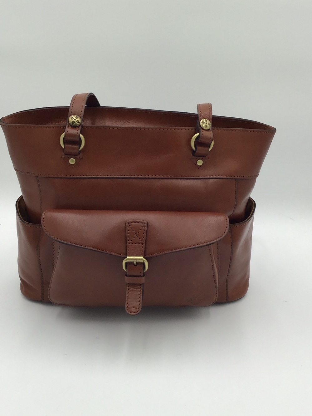 EPOC Patricia Nash Bolsena Heritage Cognac Leather Shoulder Tote Gold Hardware