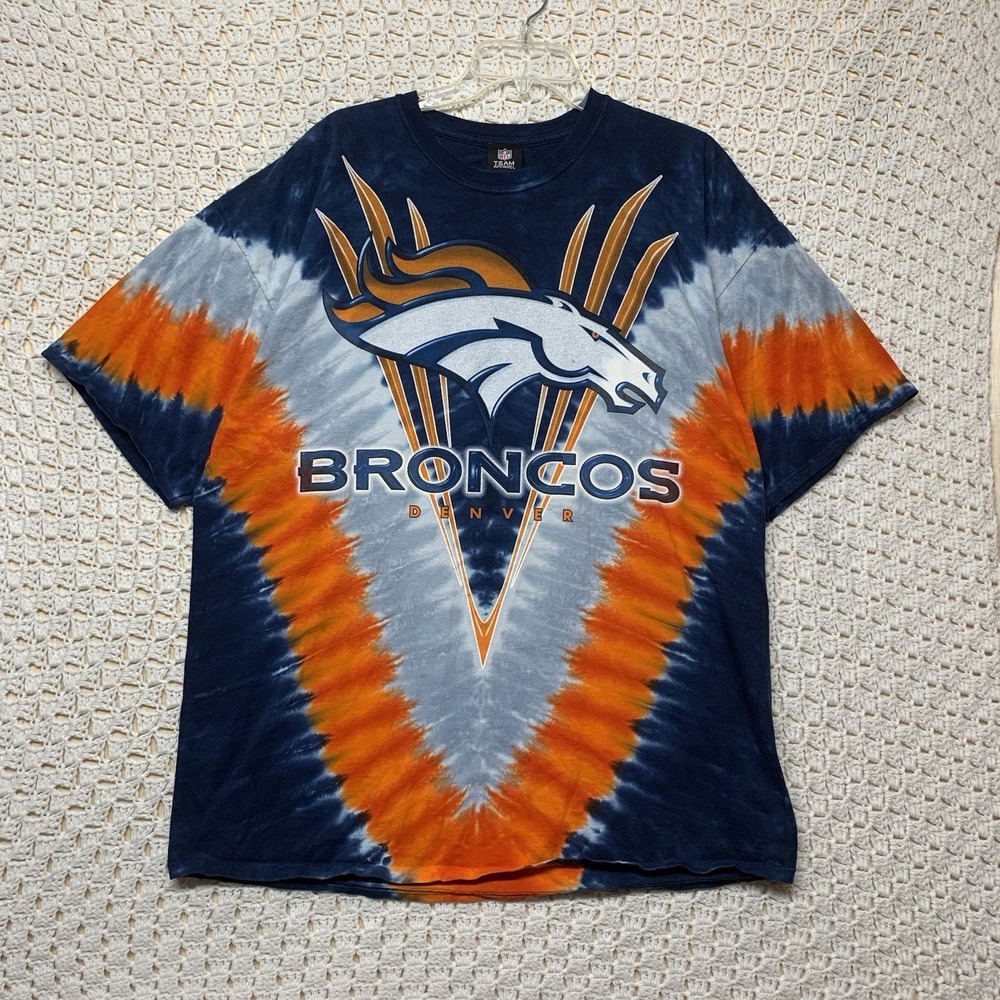 Vintage Denver Broncos Shirt Size 2XL NFL Tie Die Y2K NFL Football Blue Orange