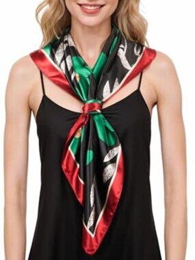 Silky Feel Head Scarf Red Green Black Elegant Square Scarf for Summer