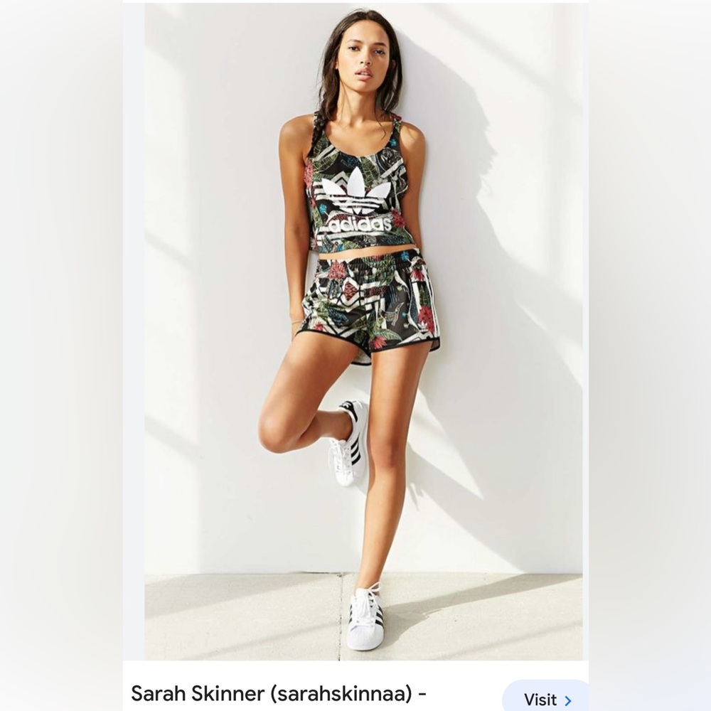 adidas Black Tropical Print Cropped Tank Top