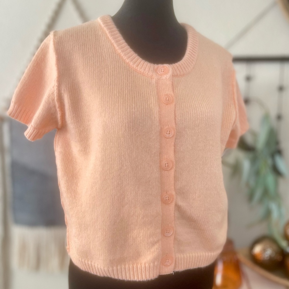 Women's Short-Sleeve Button Cardigan - Peach