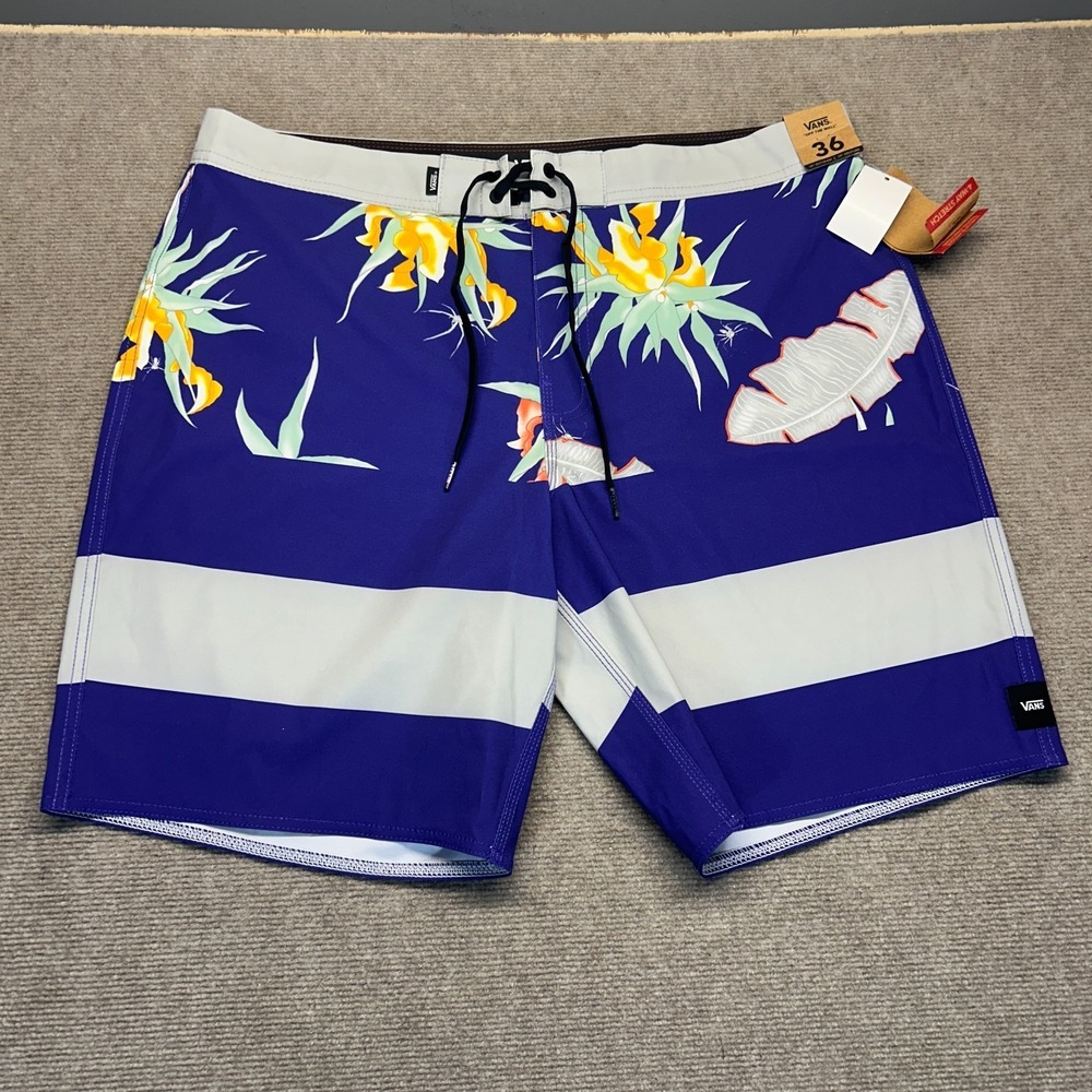 Vans Era Board Shorts Men's 36 Blue White Flower Graphic Surf Fast Dry 9" NEW